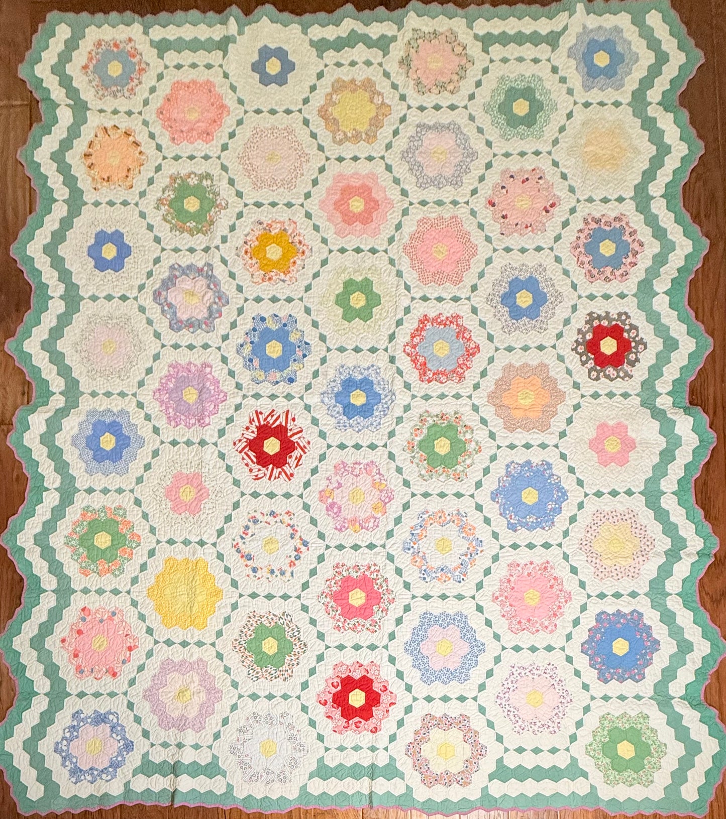 Flower Garden Quilt with Diamond Trail