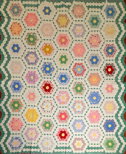 Flower Garden Quilt with Diamond Trail