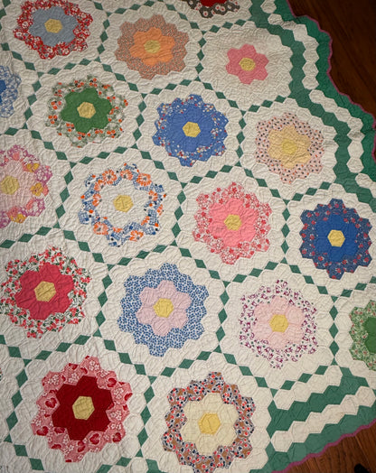 Flower Garden Quilt with Diamond Trail