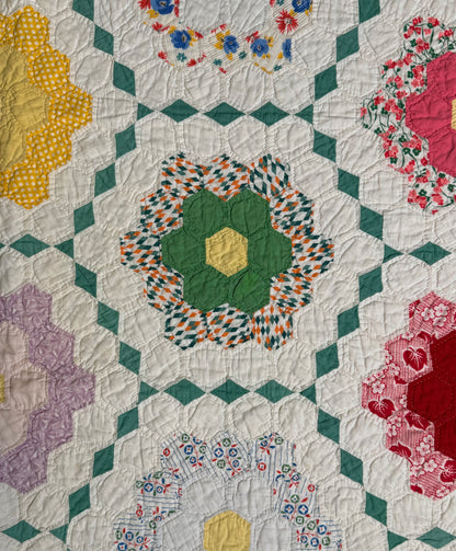 Flower Garden Quilt with Diamond Trail