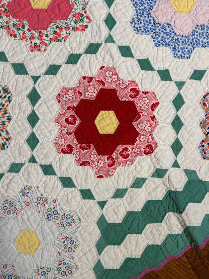 Flower Garden Quilt with Diamond Trail