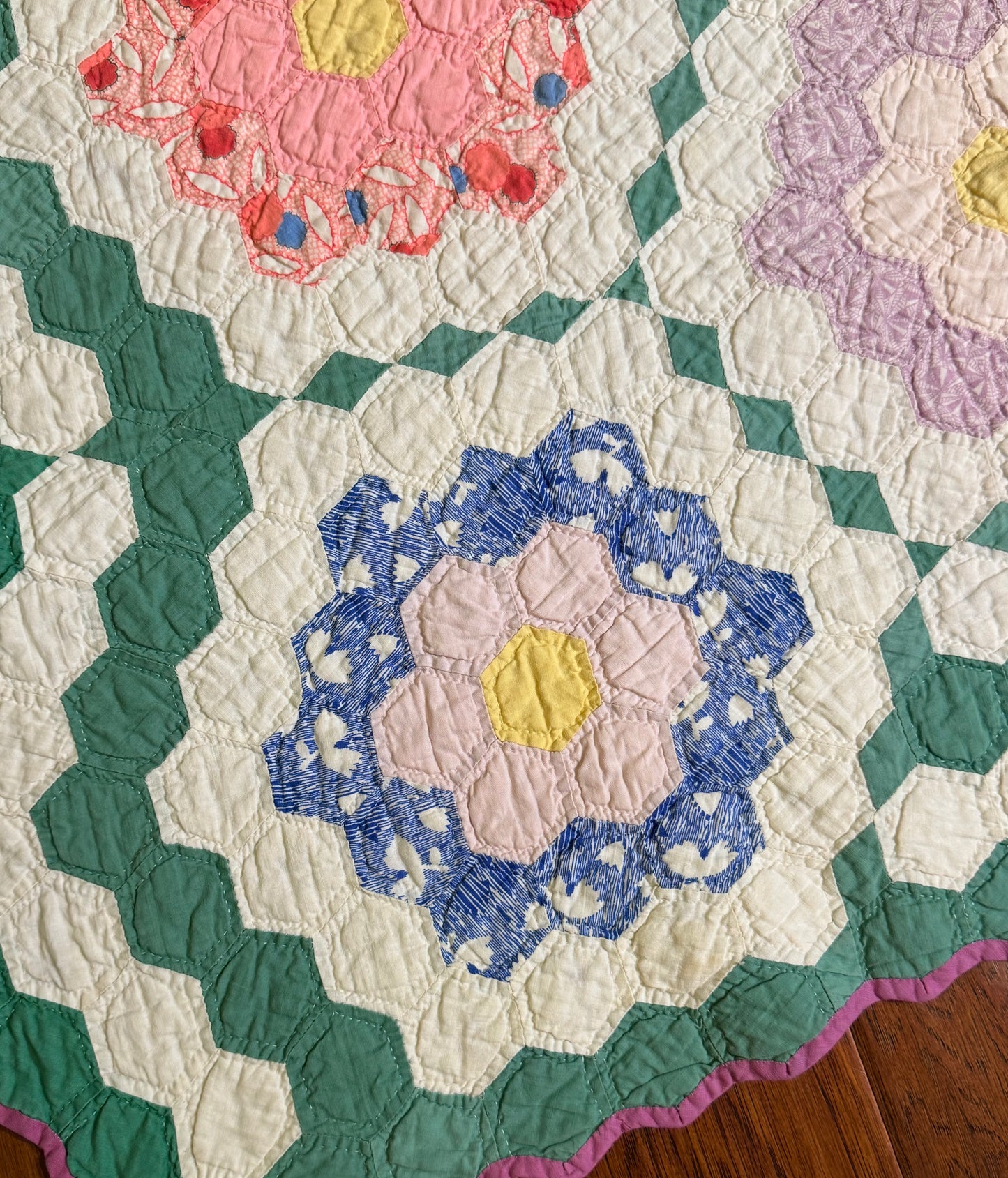 Flower Garden Quilt with Diamond Trail