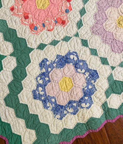 Flower Garden Quilt with Diamond Trail