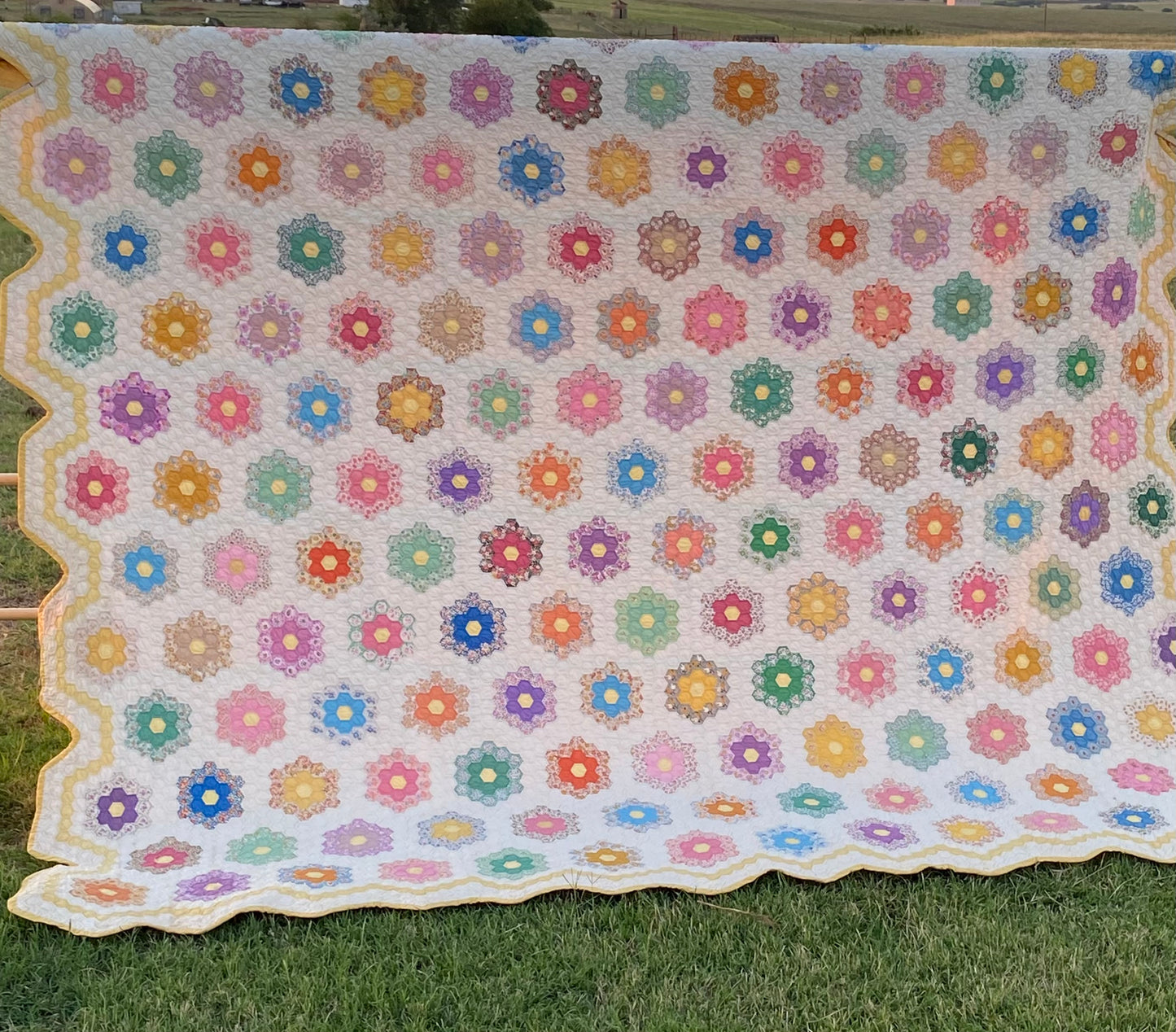 Small Scale Flower Garden Quilt with Yellow Border SOLD