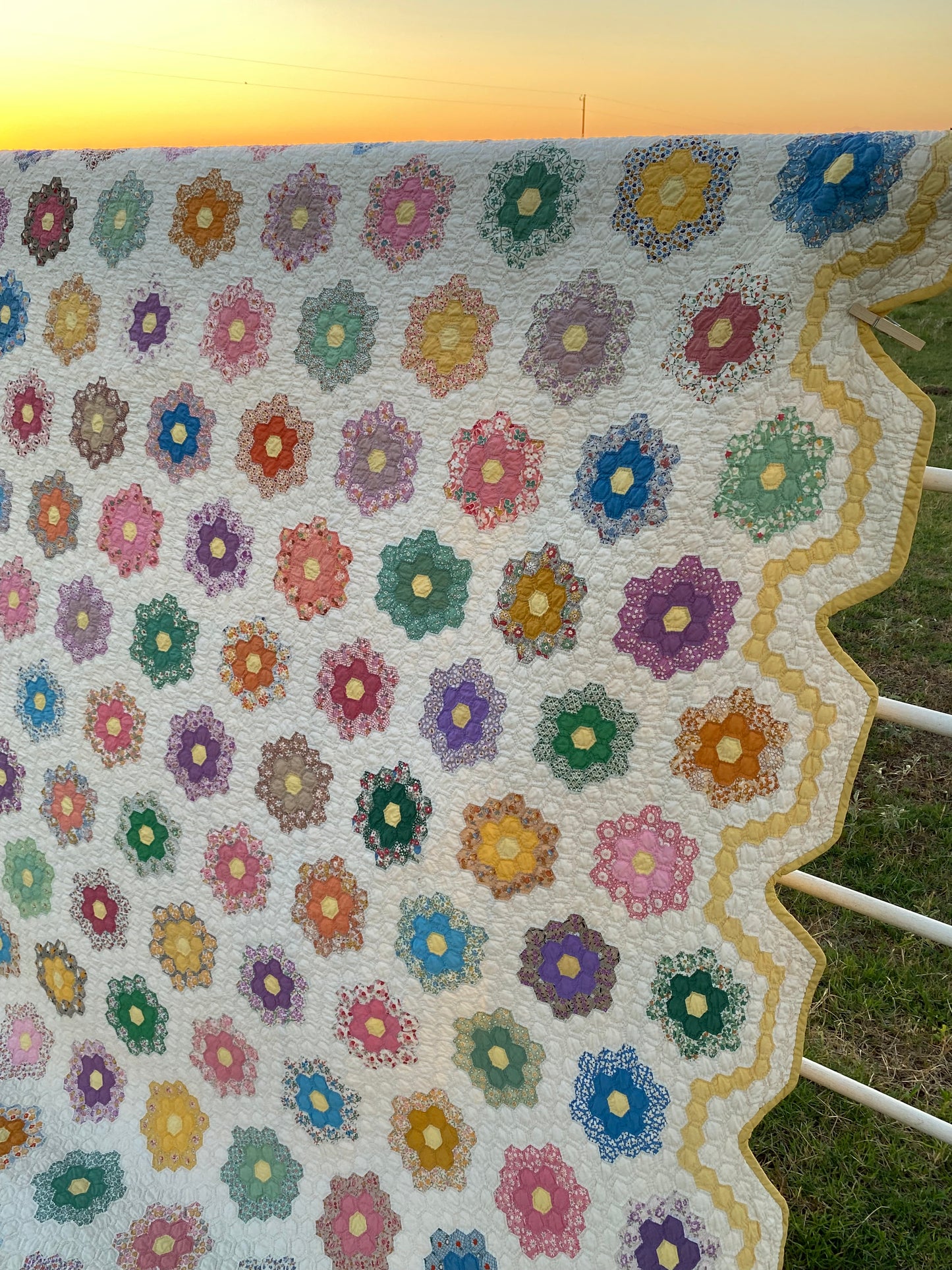 Small Scale Flower Garden Quilt with Yellow Border SOLD