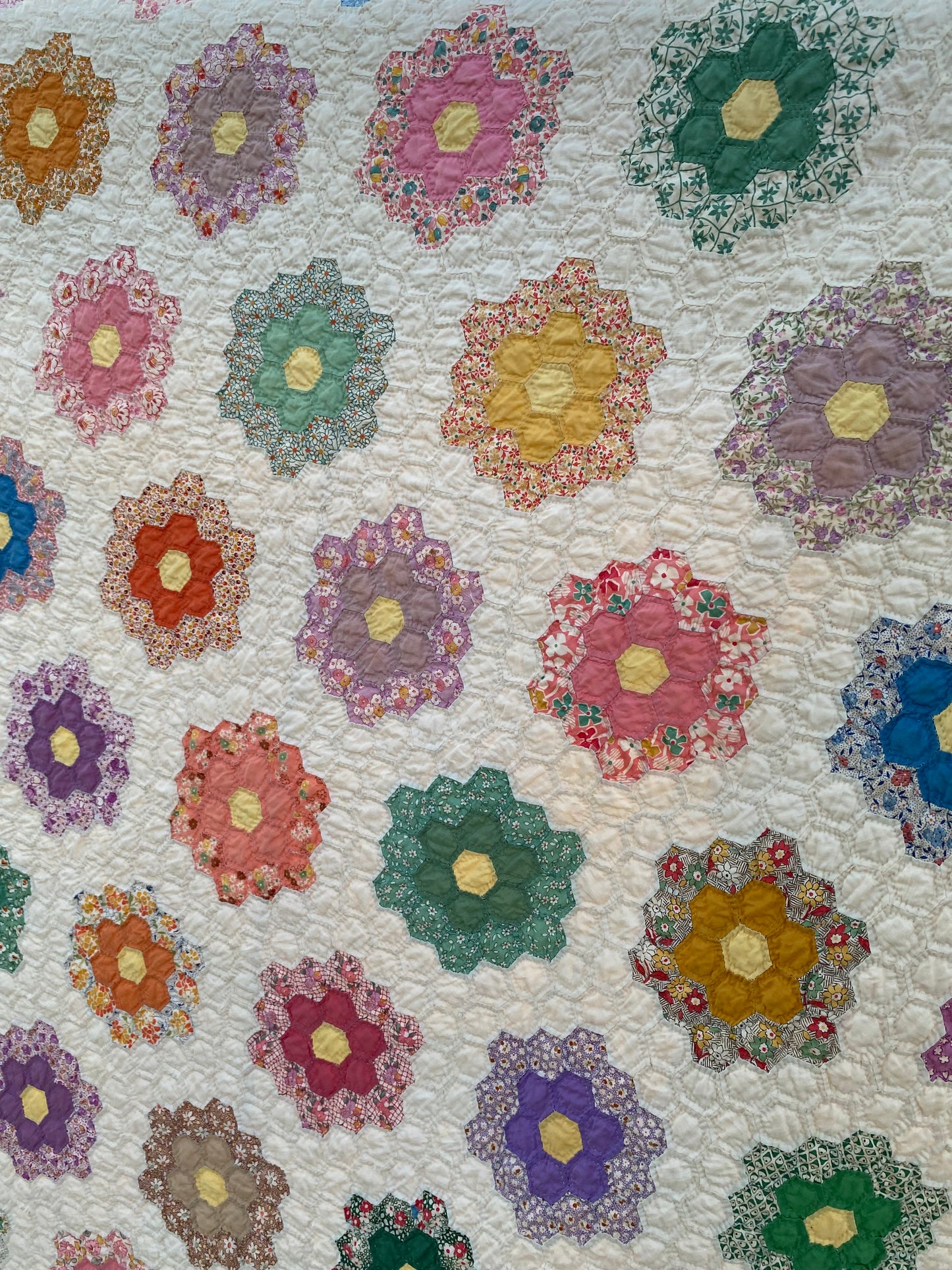 Small Scale Flower Garden Quilt with Yellow Border SOLD