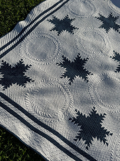 Exquisite Indigo Feathered Stars Quilt