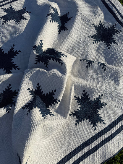 Exquisite Indigo Feathered Stars Quilt