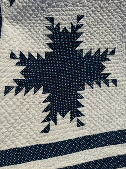 Exquisite Indigo Feathered Stars Quilt
