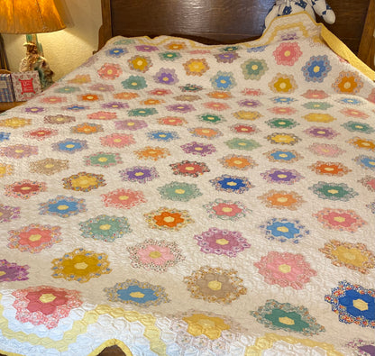 Small Scale Flower Garden Quilt with Yellow Border SOLD