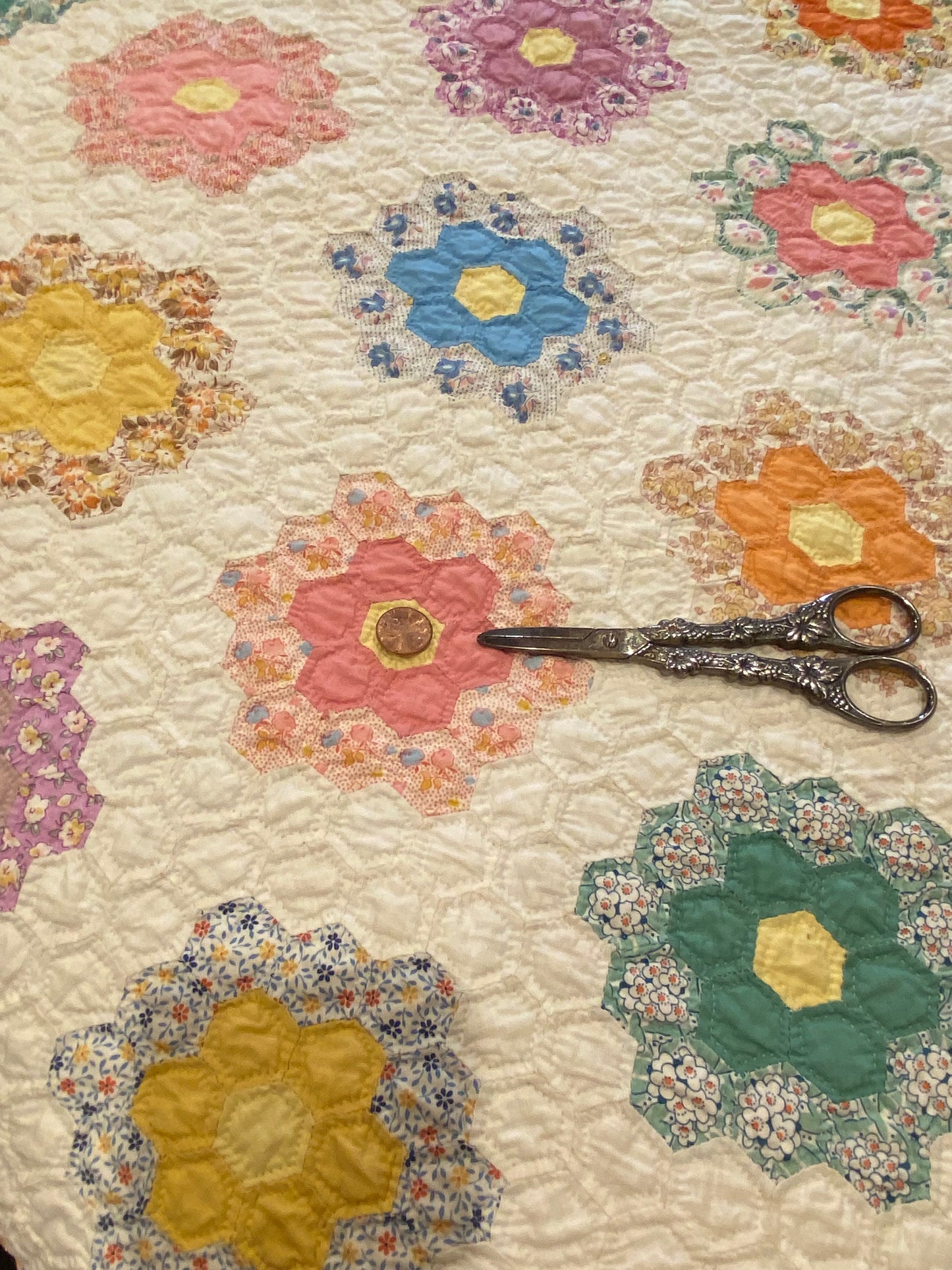 Small Scale Flower Garden Quilt with Yellow Border SOLD