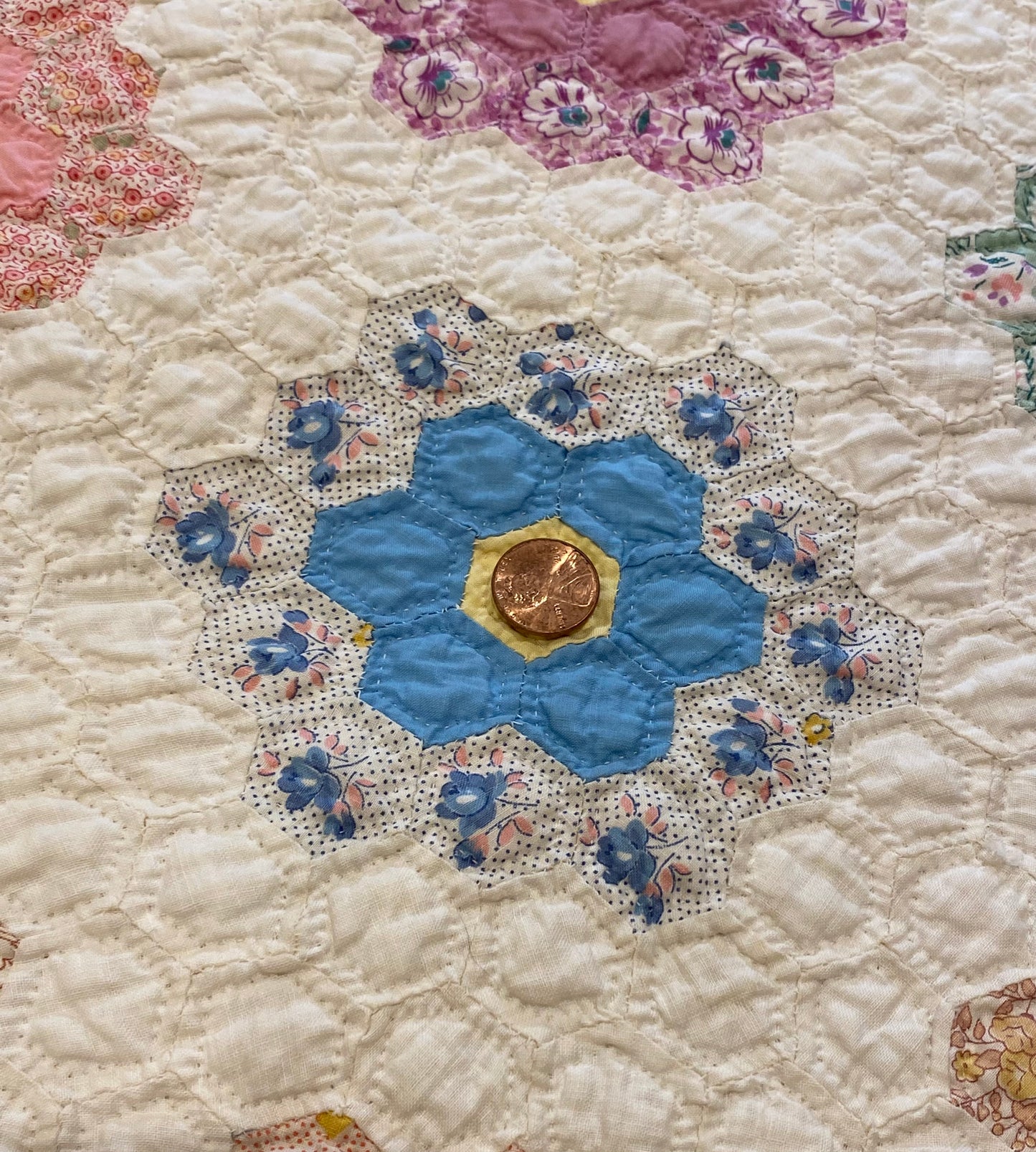 Small Scale Flower Garden Quilt with Yellow Border SOLD