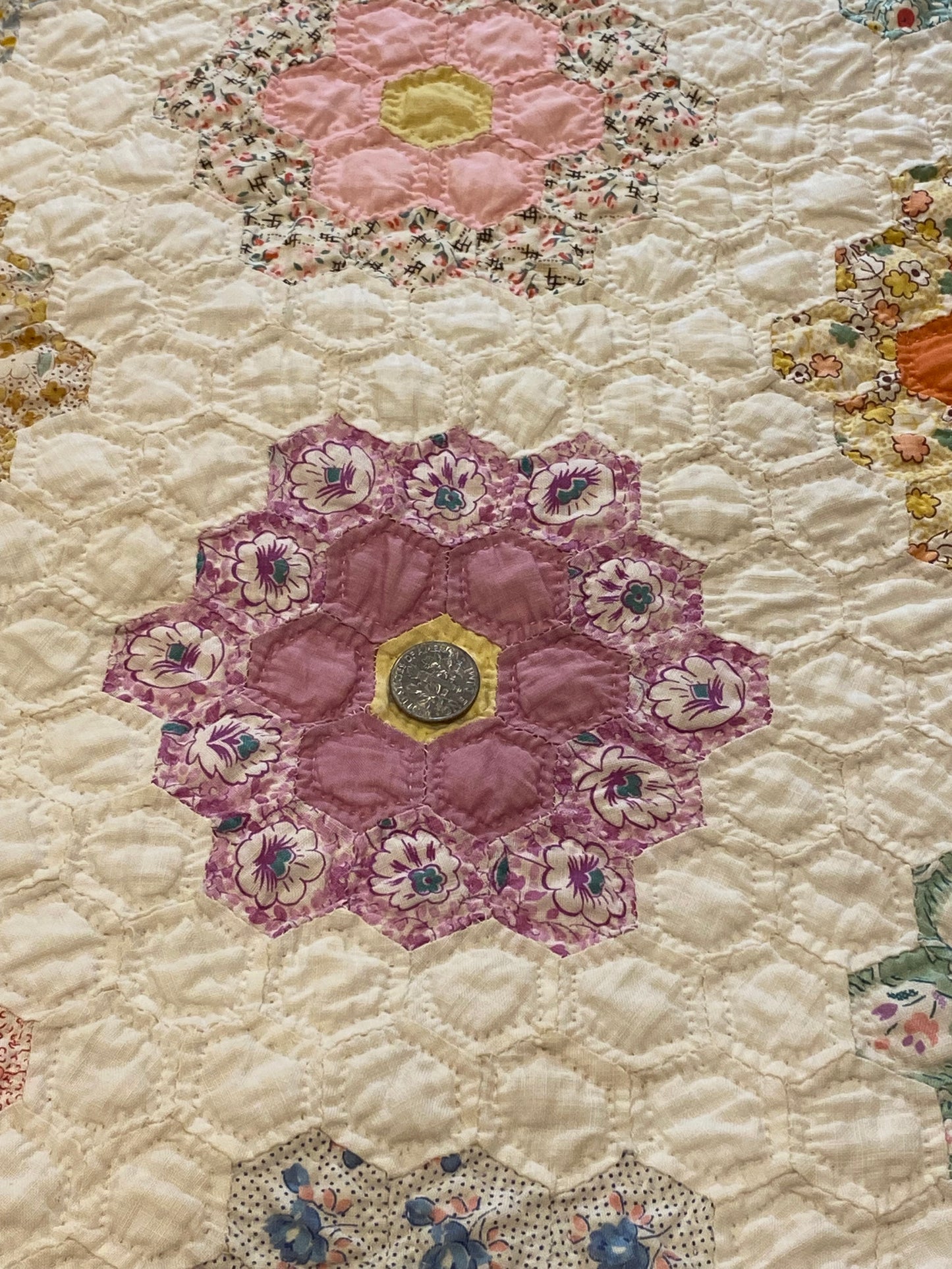 Small Scale Flower Garden Quilt with Yellow Border SOLD