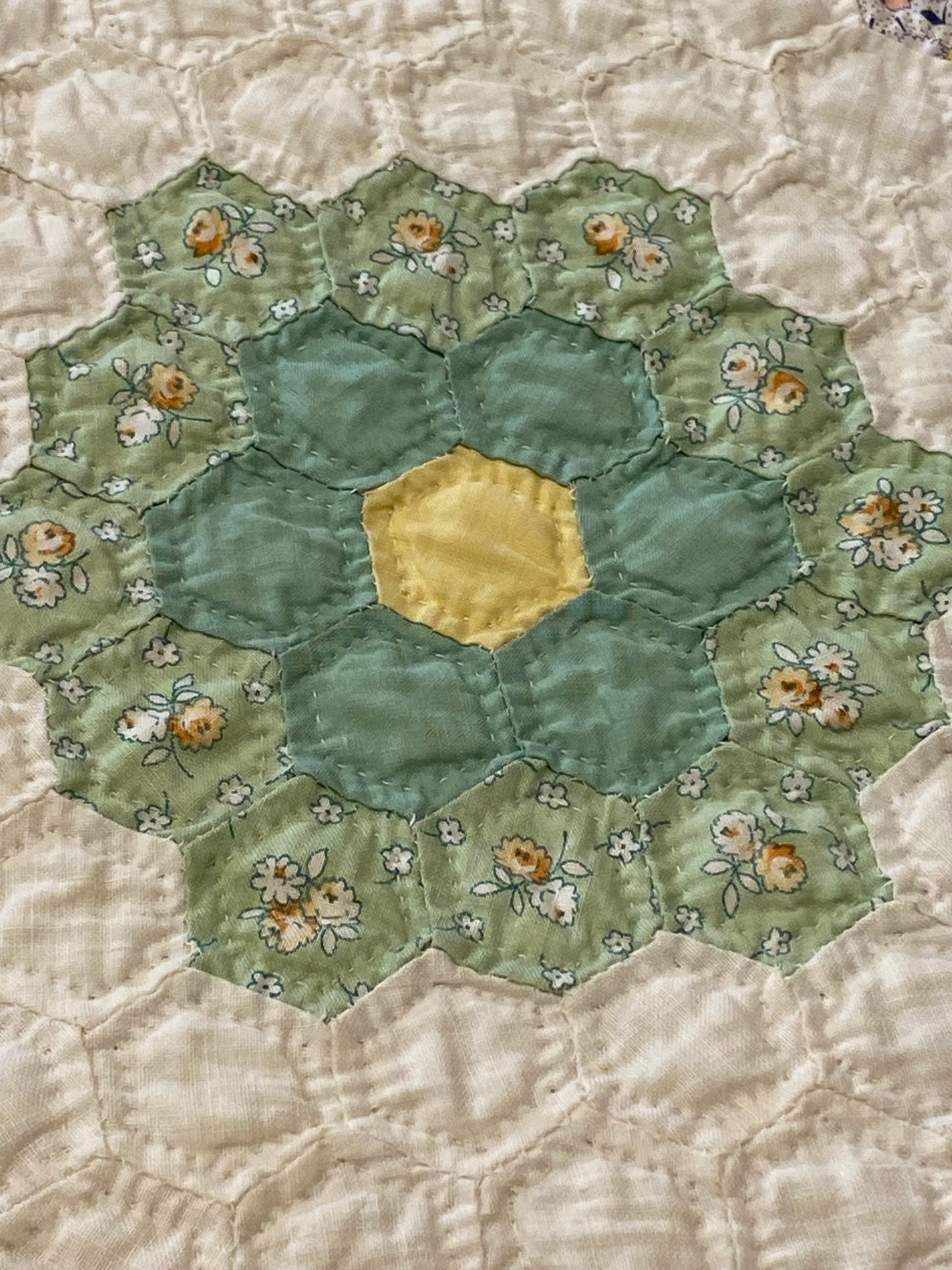 Small Scale Flower Garden Quilt with Yellow Border SOLD