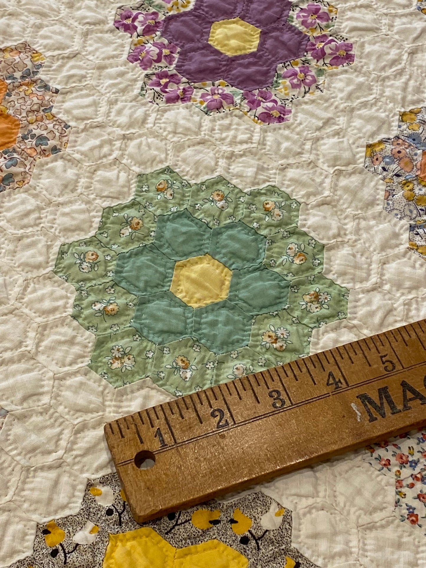 Small Scale Flower Garden Quilt with Yellow Border SOLD