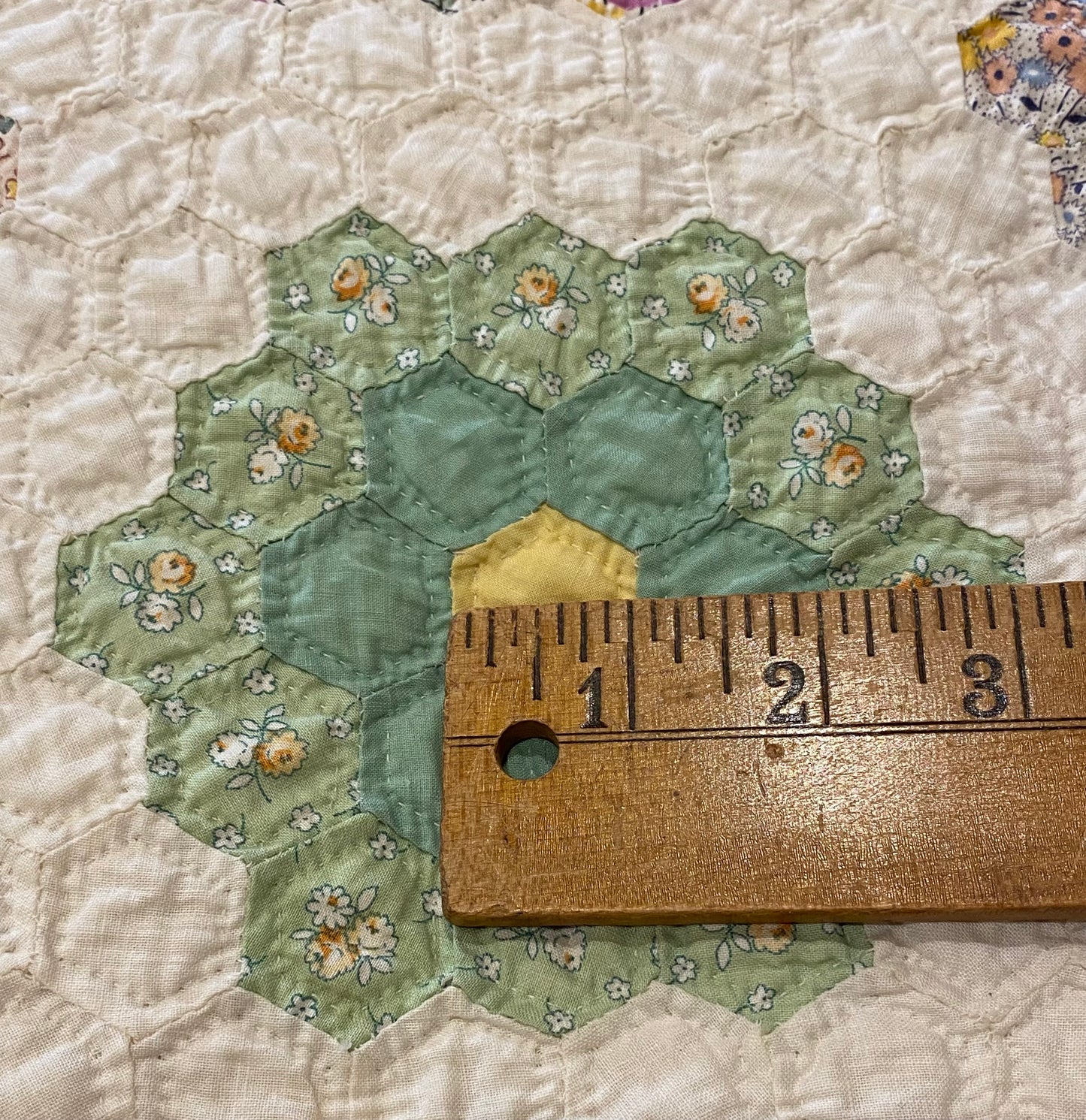 Small Scale Flower Garden Quilt with Yellow Border SOLD