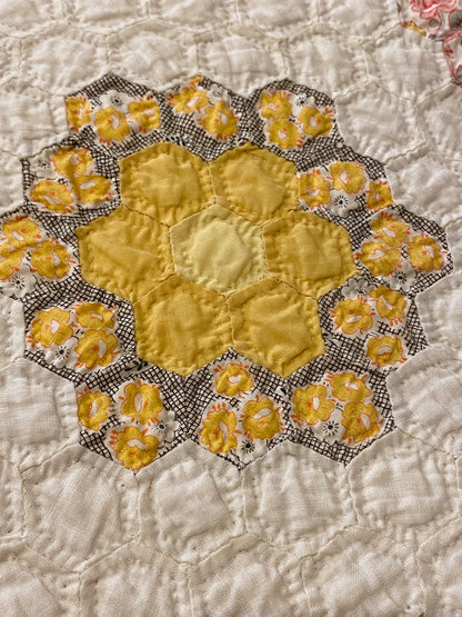 Small Scale Flower Garden Quilt with Yellow Border SOLD