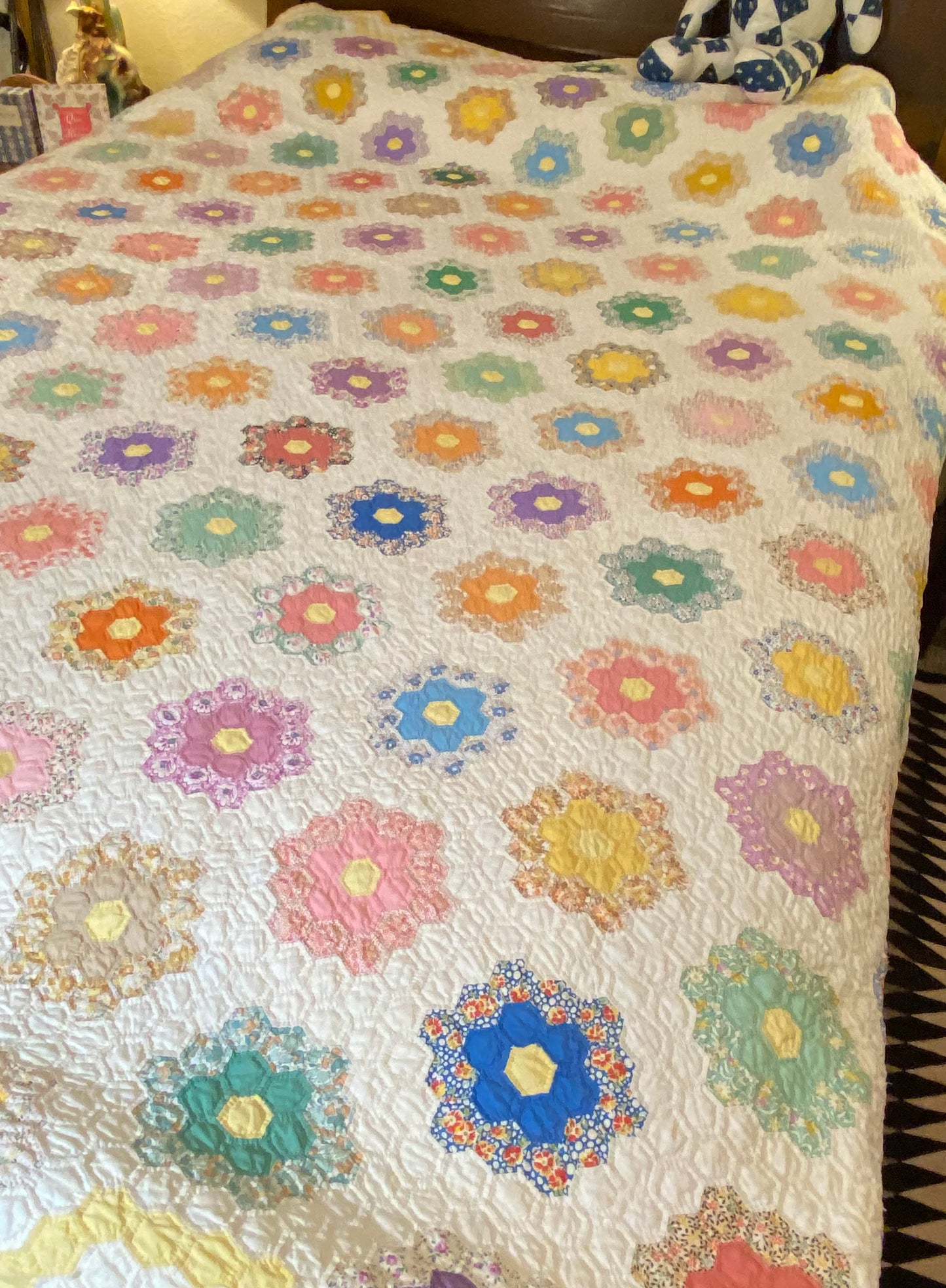 Small Scale Flower Garden Quilt with Yellow Border SOLD