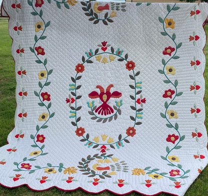 Vintage Appliqué Pennsylvania Dutch Lovebirds Quilt -SOLD