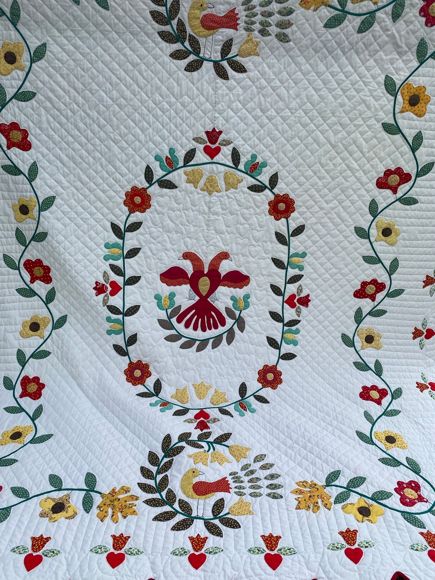 Vintage Appliqué Pennsylvania Dutch Lovebirds Quilt -SOLD