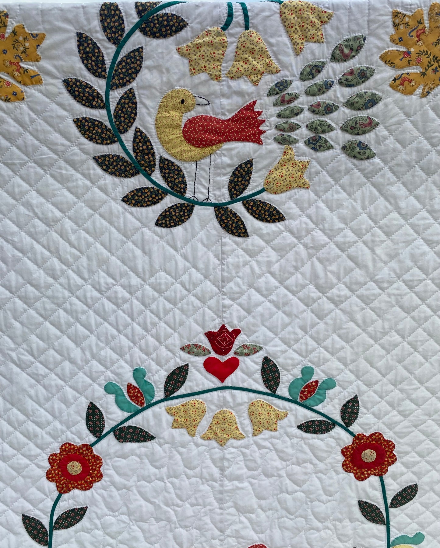 Vintage Appliqué Pennsylvania Dutch Lovebirds Quilt -SOLD