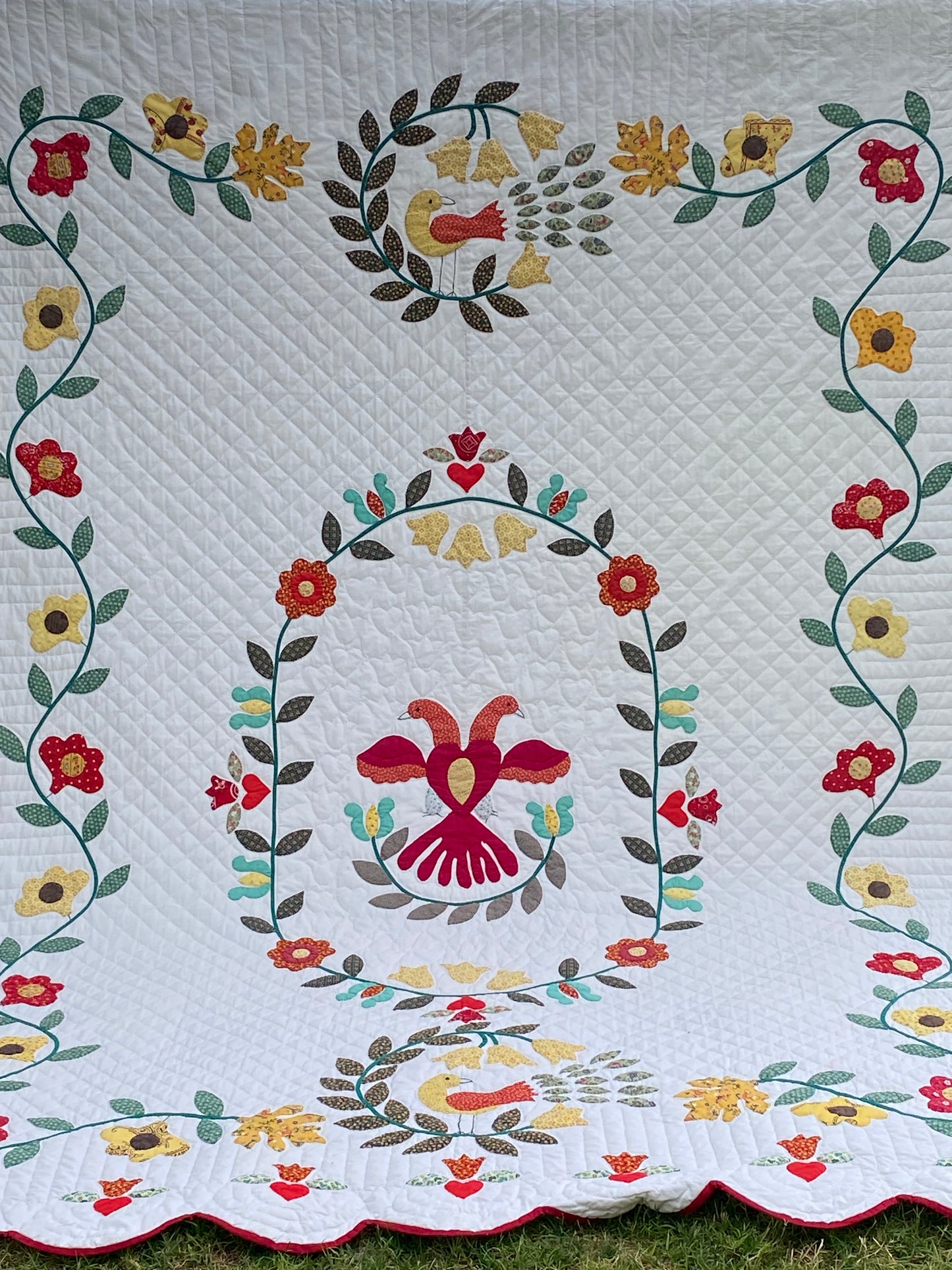 Vintage Appliqué Pennsylvania Dutch Lovebirds Quilt -SOLD