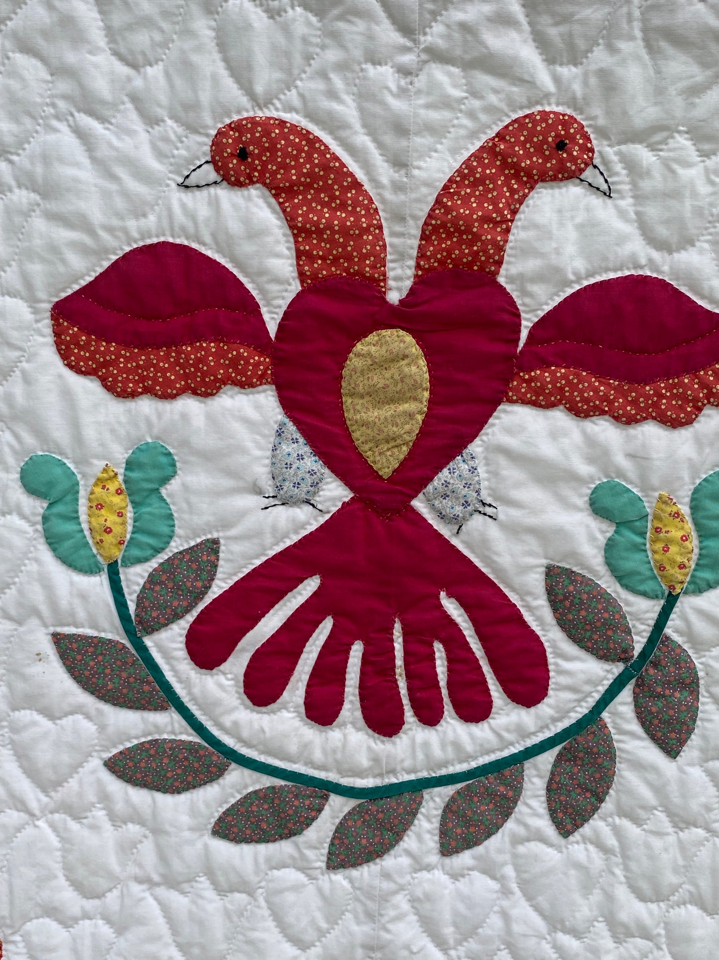 Vintage Appliqué Pennsylvania Dutch Lovebirds Quilt -SOLD