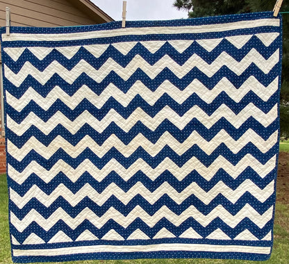 Original Blue and White Chevron Crib Quilt