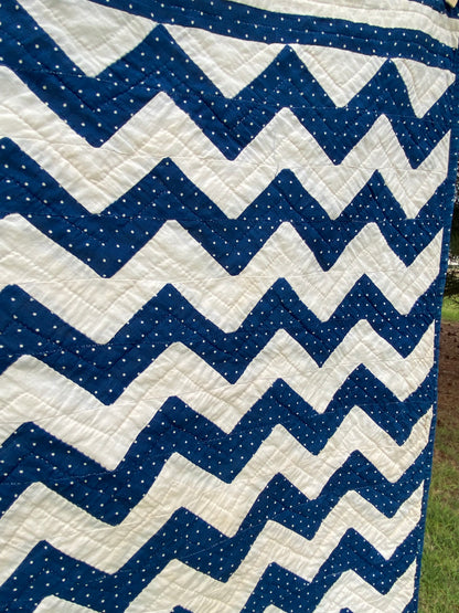 Original Blue and White Chevron Crib Quilt