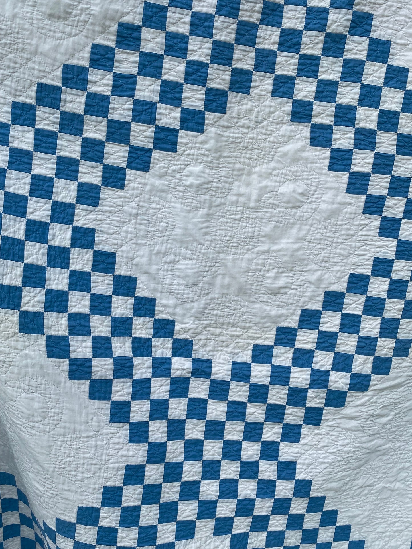 Blue and White Patchwork Irish Chain Quilt