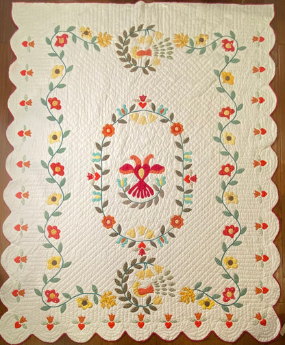 Vintage Appliqué Pennsylvania Dutch Lovebirds Quilt -SOLD