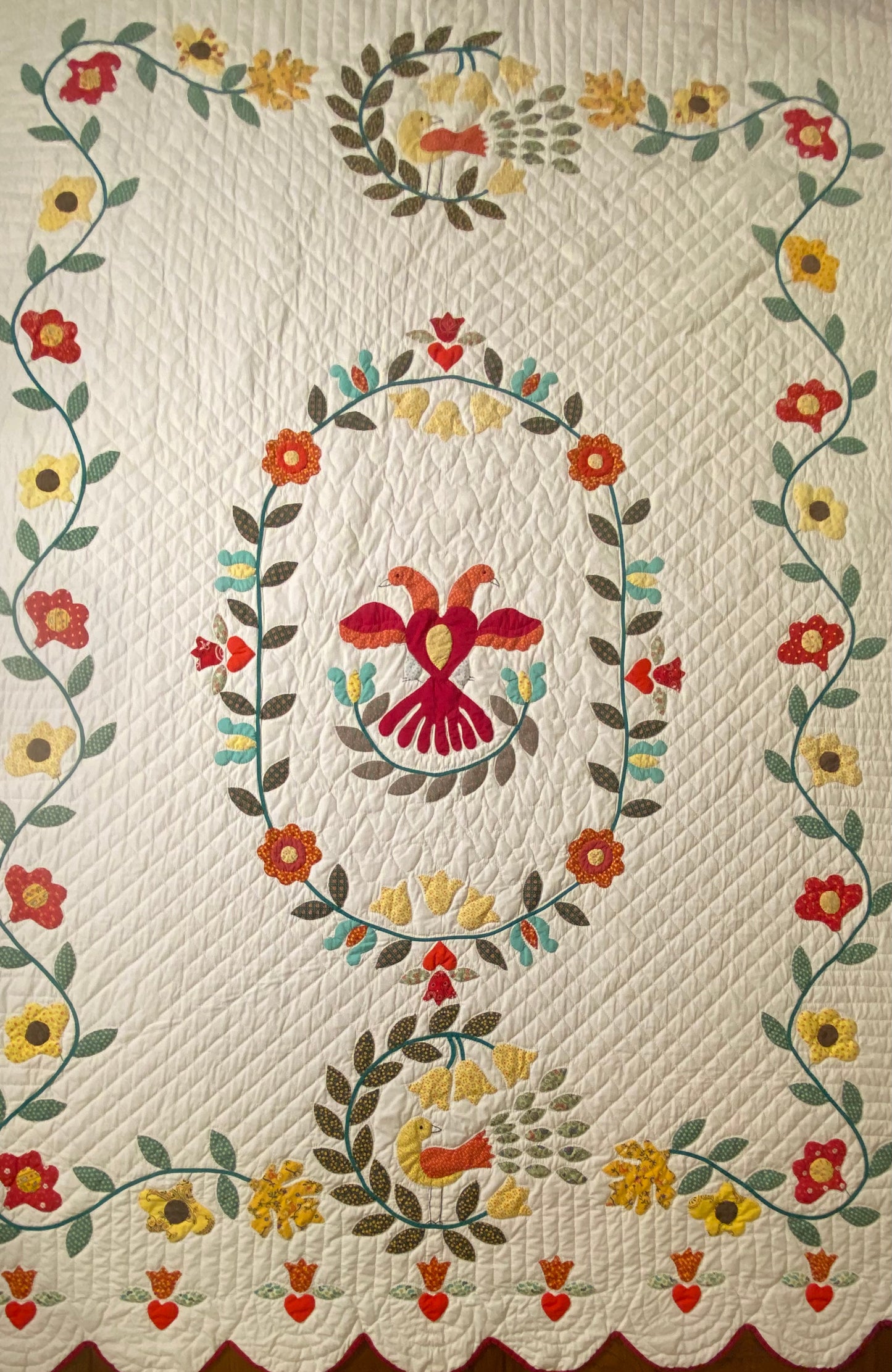 Vintage Appliqué Pennsylvania Dutch Lovebirds Quilt -SOLD