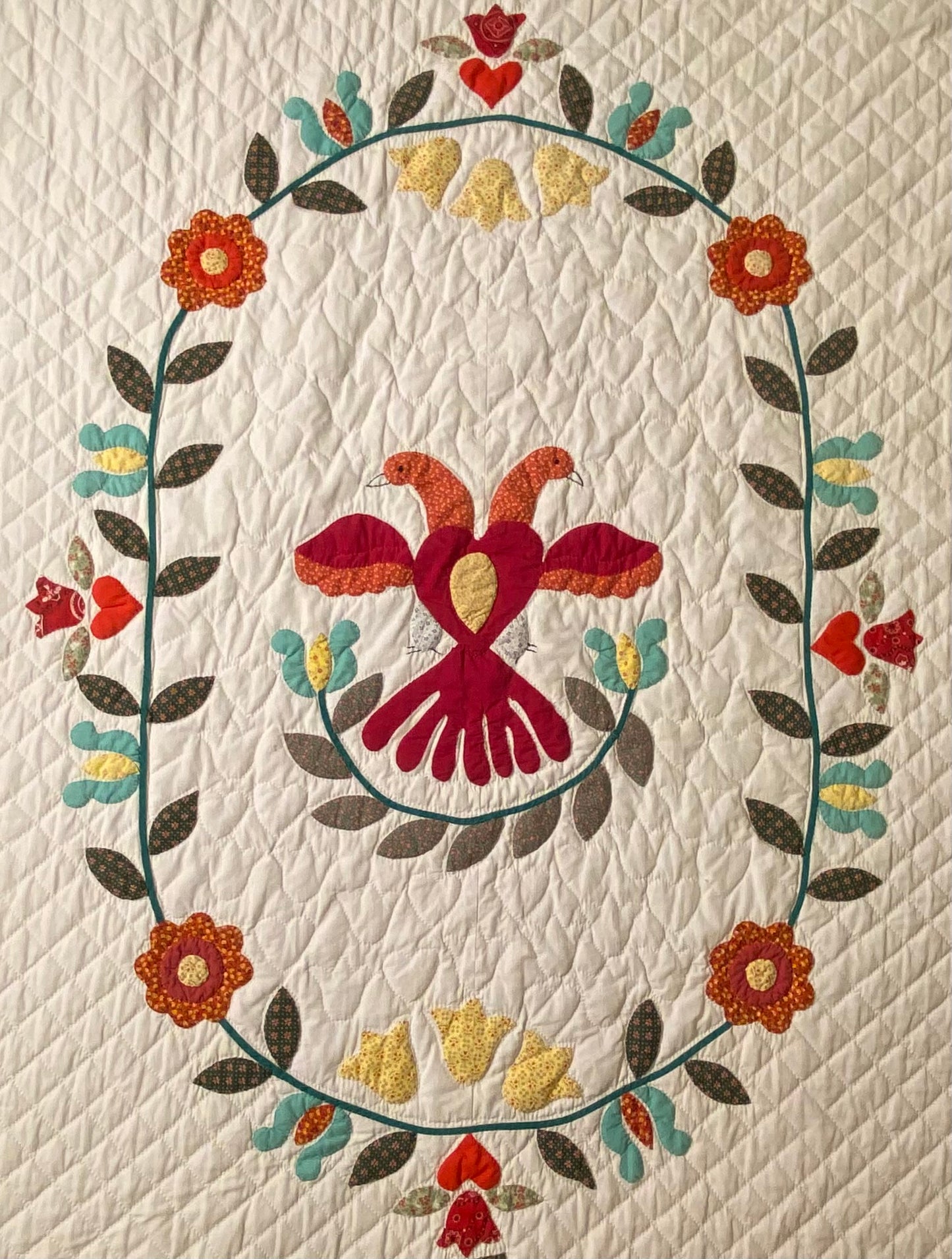 Vintage Appliqué Pennsylvania Dutch Lovebirds Quilt -SOLD