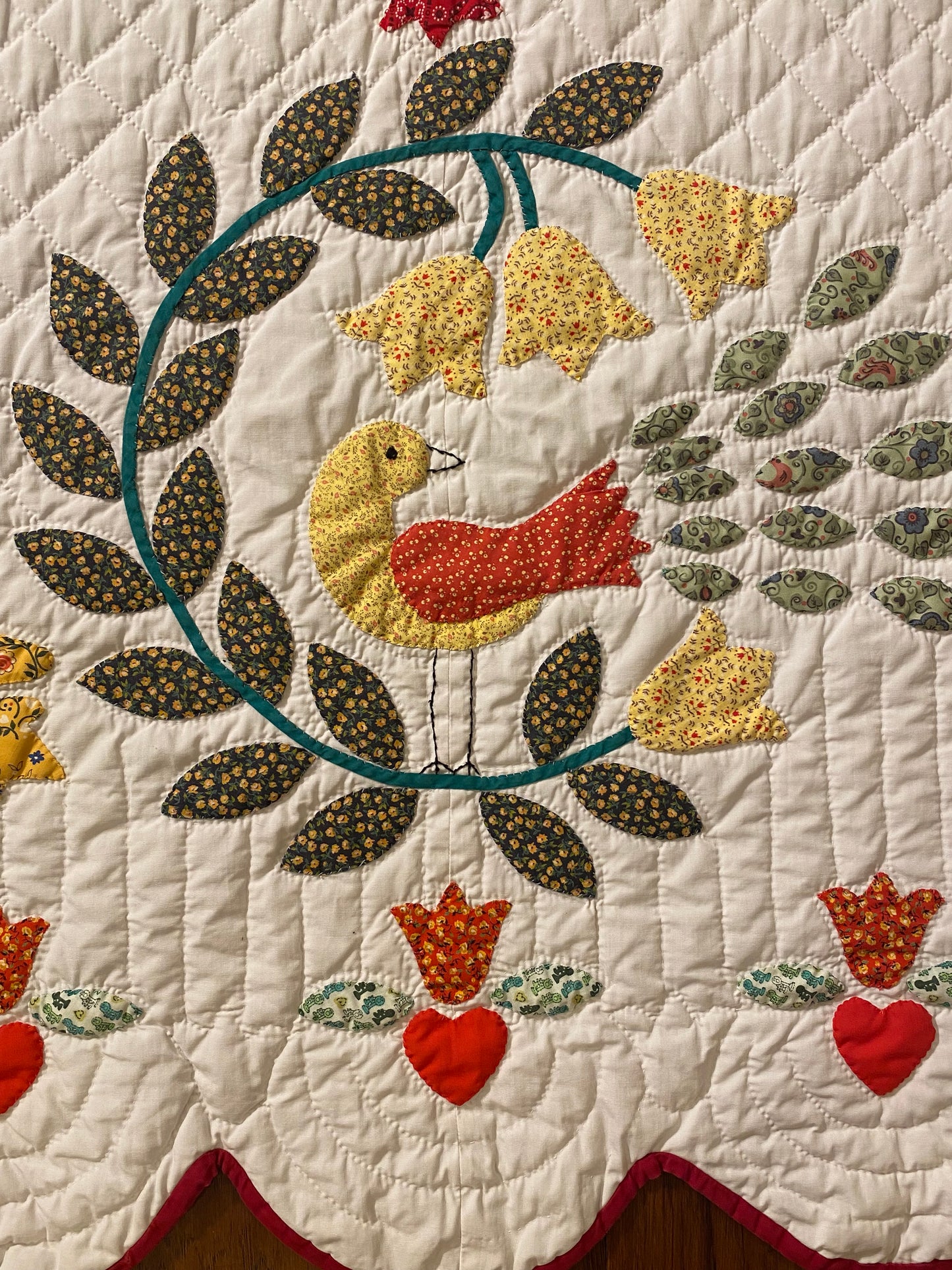 Vintage Appliqué Pennsylvania Dutch Lovebirds Quilt -SOLD