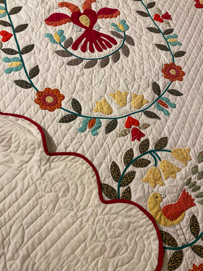 Vintage Appliqué Pennsylvania Dutch Lovebirds Quilt -SOLD