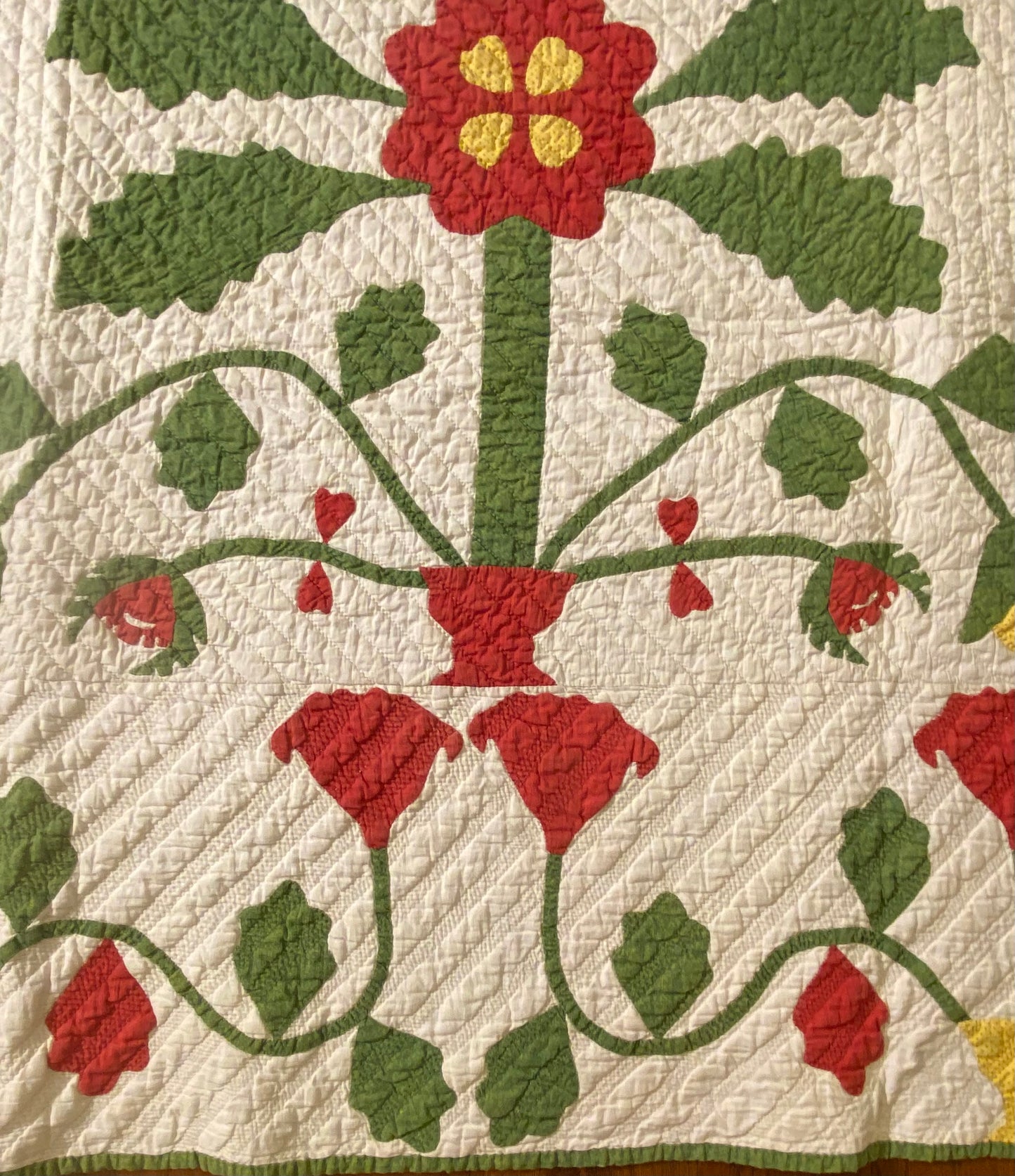 Folk Art 4 Block Appliqué Pot of Flowers Quilt with Border