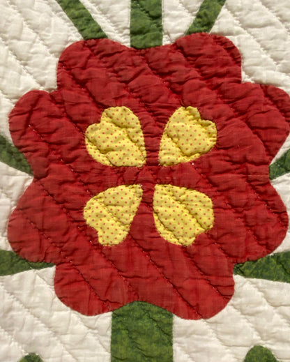 Folk Art 4 Block Appliqué Pot of Flowers Quilt with Border