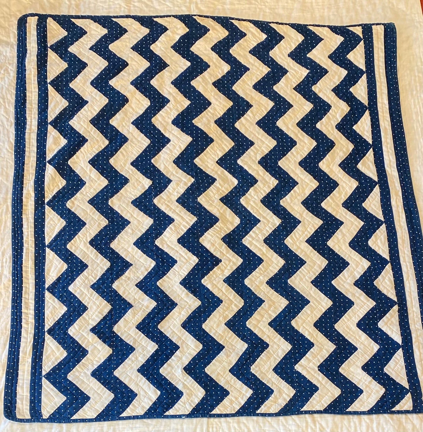 Original Blue and White Chevron Crib Quilt