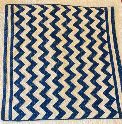 Original Blue and White Chevron Crib Quilt