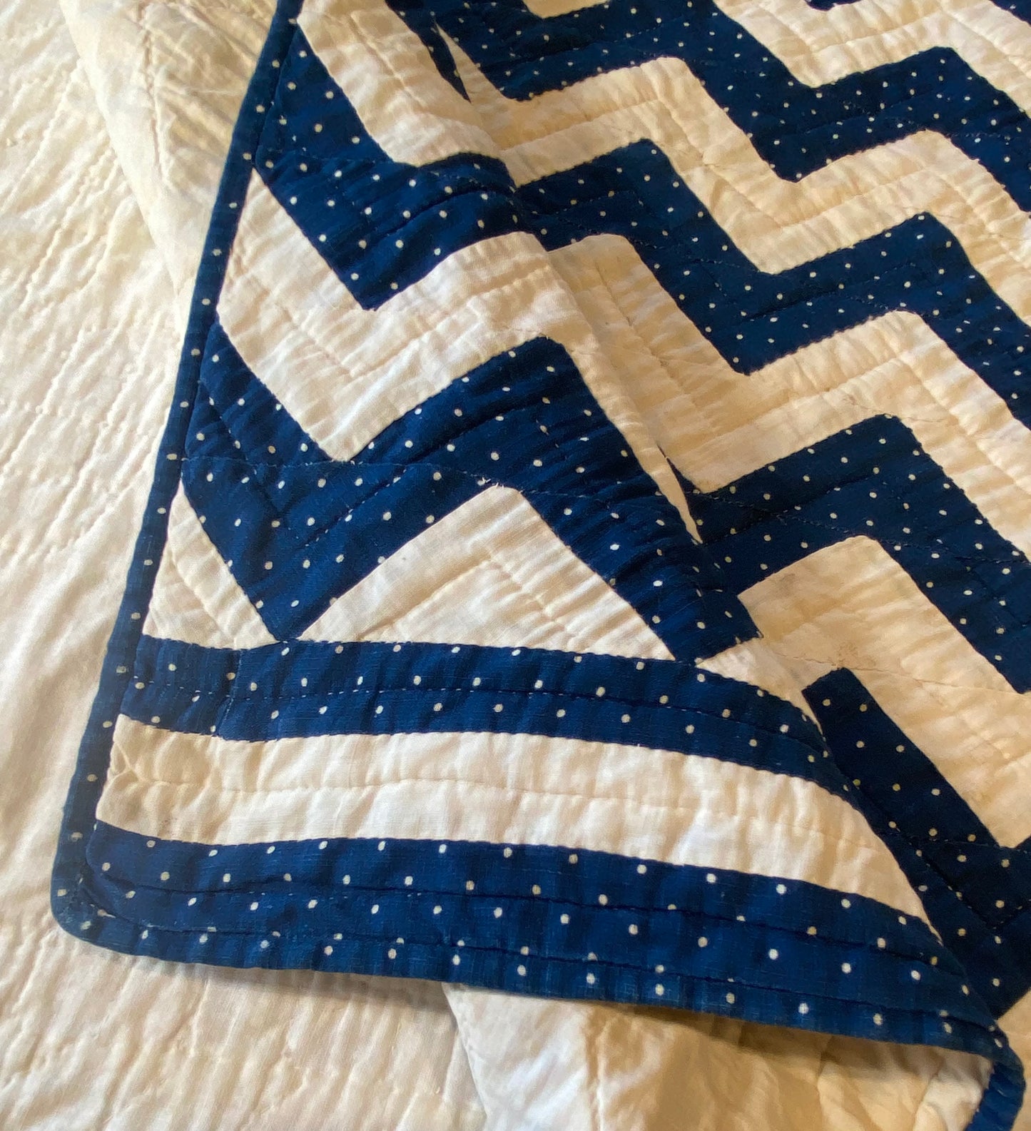 Original Blue and White Chevron Crib Quilt