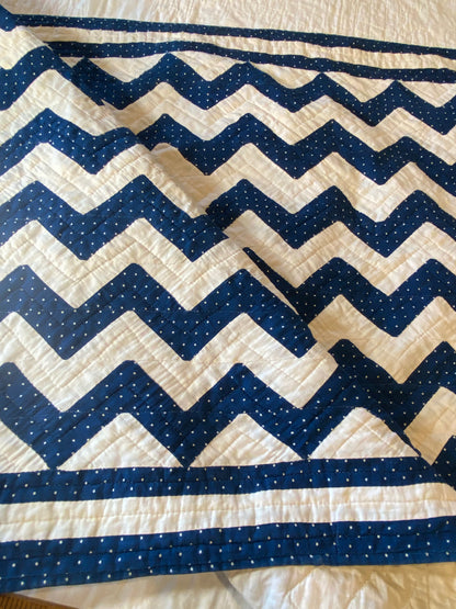 Original Blue and White Chevron Crib Quilt