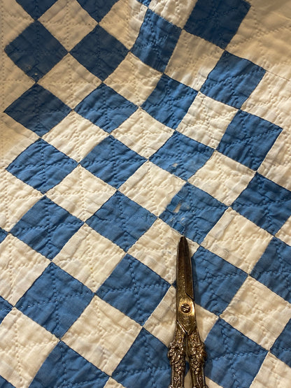 Blue and White Patchwork Irish Chain Quilt