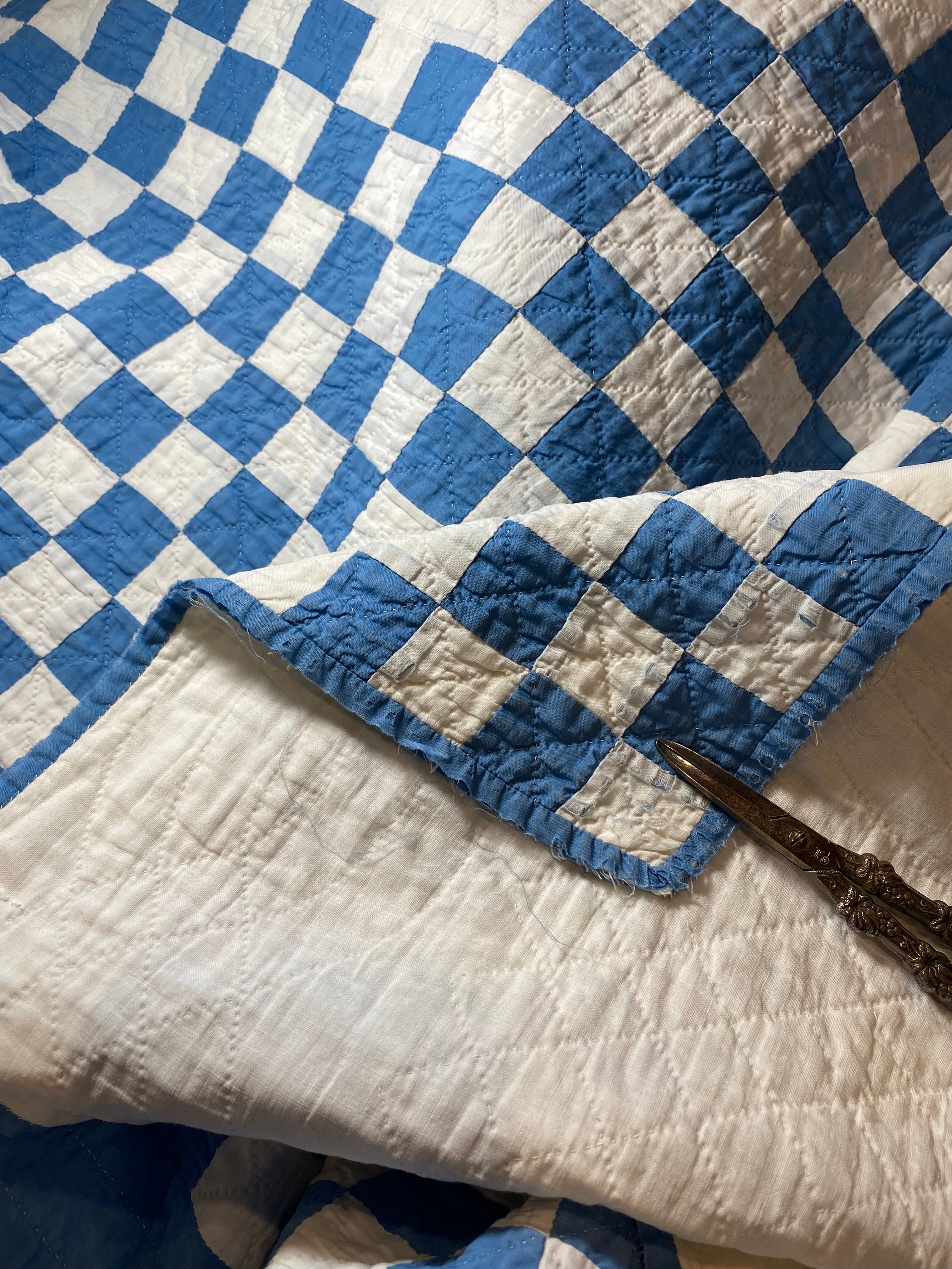 Antique Blue shops Irish Chain Quilt Pristine