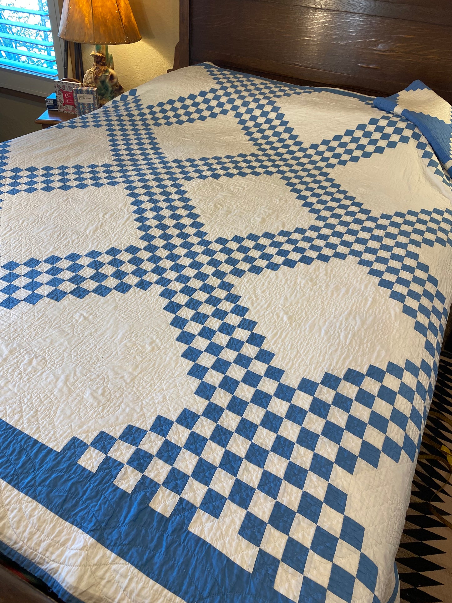 Blue and White Patchwork Irish Chain Quilt