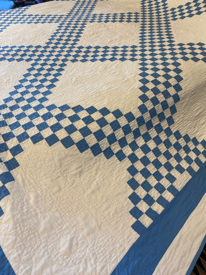 Blue and White Patchwork Irish Chain Quilt