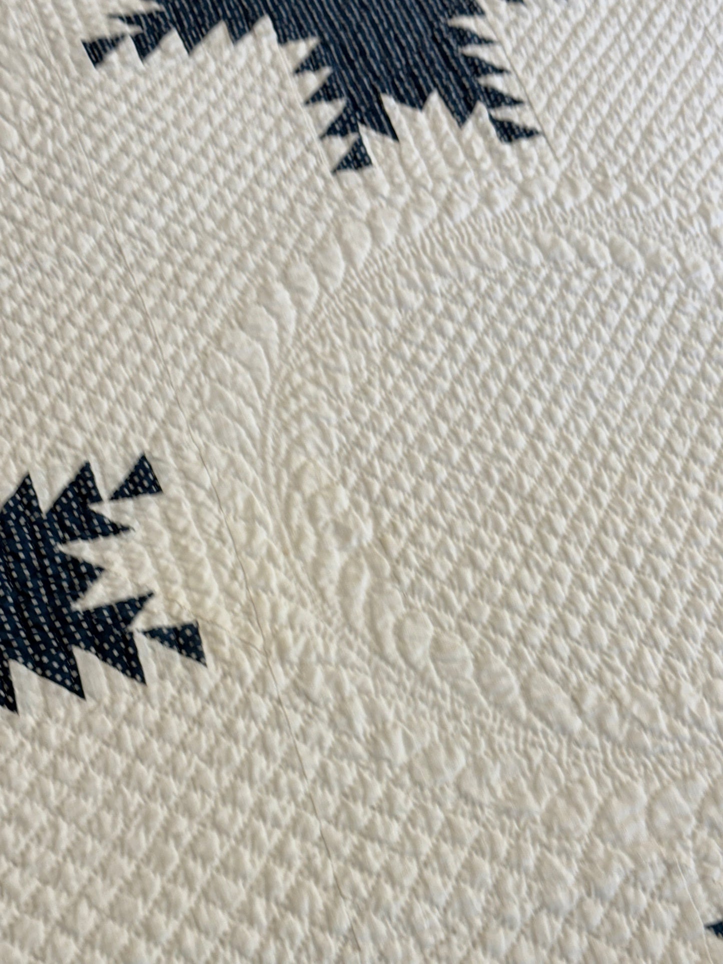 Exquisite Indigo Feathered Stars Quilt