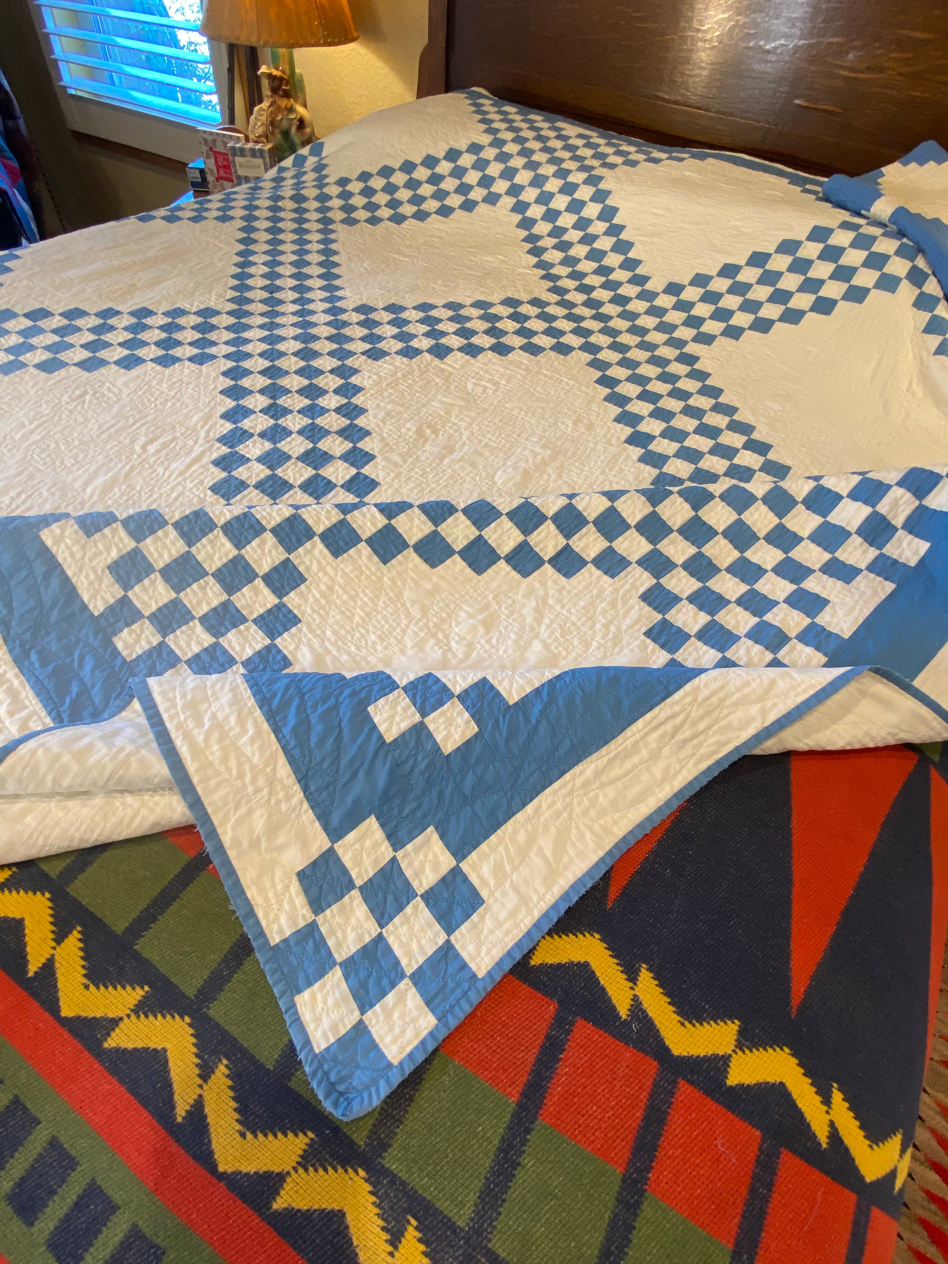 Antique Blue shops Irish Chain Quilt Pristine