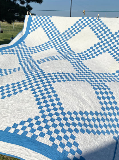 Blue and White Patchwork Irish Chain Quilt