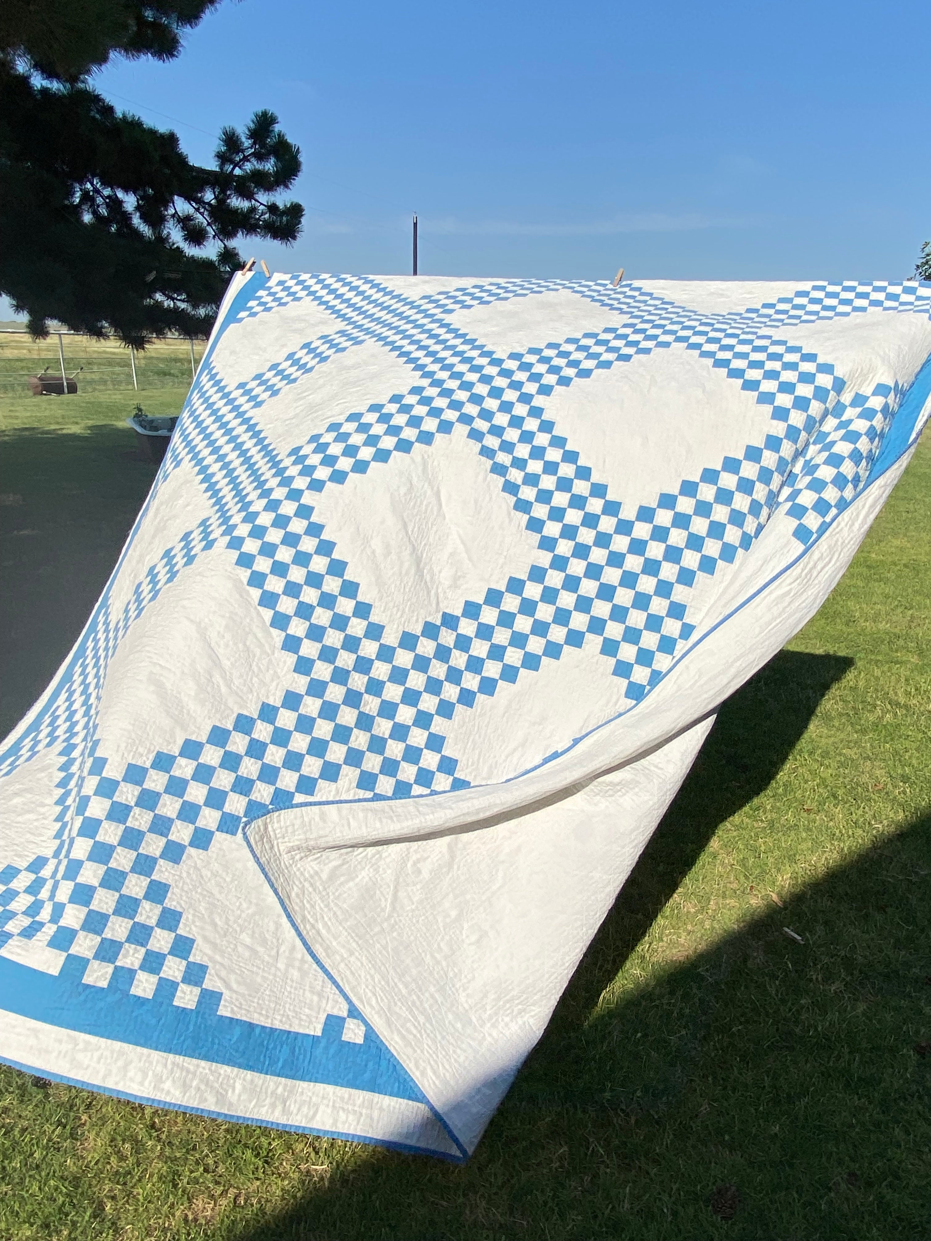 Vintage Blue and White Modified store Irish Chain Quilt