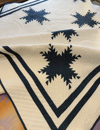 Exquisite Indigo Feathered Stars Quilt
